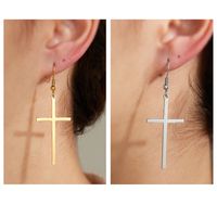 1 Pair Simple Style Cross Plating Stainless Steel Zircon 18k Gold Plated Silver Plated Ear Hook main image 1