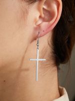1 Pair Simple Style Cross Plating Stainless Steel Zircon 18k Gold Plated Silver Plated Ear Hook main image 6