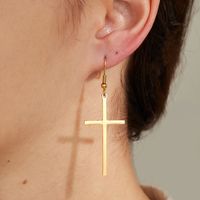 1 Pair Simple Style Cross Plating Stainless Steel Zircon 18k Gold Plated Silver Plated Ear Hook main image 4