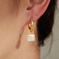 Fashion Heart Shape Butterfly Lock Stainless Steel Plating Zircon Dangling Earrings 1 Pair main image 6