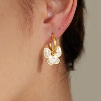 Fashion Heart Shape Butterfly Lock Stainless Steel Plating Zircon Dangling Earrings 1 Pair main image 2