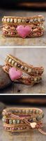 Ethnic Style Heart Shape Pu Leather Natural Stone Layered Women's Bracelets 1 Piece main image 1