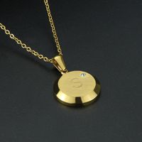 Fashion Letter Stainless Steel Gold Plated Zircon Pendant Necklace sku image 7