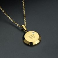 Fashion Letter Stainless Steel Gold Plated Zircon Pendant Necklace sku image 11