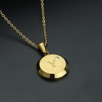 Fashion Letter Stainless Steel Gold Plated Zircon Pendant Necklace sku image 13