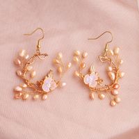 Simple  Hand-woven Flower Ear Hooks Natural Pearl Earrings sku image 1