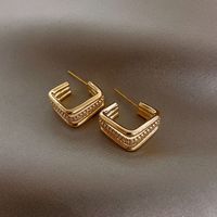 Elegant Square Copper Gold Plated Rhinestones Ear Studs 1 Pair main image 1
