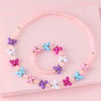 Sweet Insect Butterfly Plastic Resin Beaded Handmade Kid's Bracelets Necklace 2 Piece Set main image 1