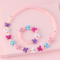 Sweet Insect Butterfly Plastic Resin Beaded Handmade Kid's Bracelets Necklace 2 Piece Set sku image 1