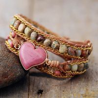 Ethnic Style Heart Shape Pu Leather Natural Stone Layered Women's Bracelets 1 Piece main image 5