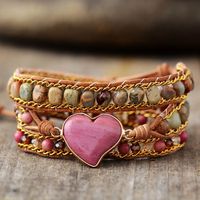 Estilo Étnico Forma De Corazón Cuero Sintético Piedra Natural En Capas Mujeres Pulsera 1 Pieza main image 3