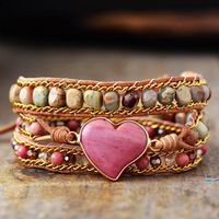 Estilo Étnico Forma De Corazón Cuero Sintético Piedra Natural En Capas Mujeres Pulsera 1 Pieza sku image 1