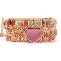 Estilo Étnico Forma De Corazón Cuero Sintético Piedra Natural En Capas Mujeres Pulsera 1 Pieza main image 2