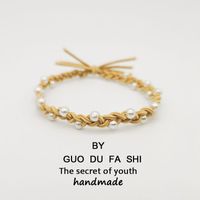 Fashion Round Elastic Band Handmade Artificial Pearls Hair Tie 1 Piece sku image 1