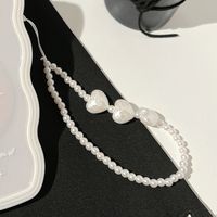 Cute Heart Shape Flower Pc Silica Gel Soft Clay Inlay Artificial Pearls Women's Mobile Phone Chain 1 Piece sku image 2