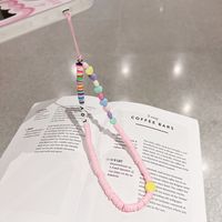 Cute Heart Shape Flower Pc Silica Gel Soft Clay Inlay Artificial Pearls Women's Mobile Phone Chain 1 Piece sku image 10