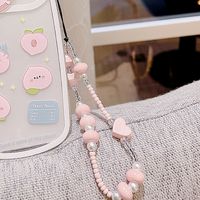 Cute Heart Shape Flower Pc Silica Gel Soft Clay Inlay Artificial Pearls Women's Mobile Phone Chain 1 Piece sku image 19