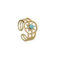 Fashion Geometric Stainless Steel Plating Hollow Out Inlay Turquoise Open Ring 1 Piece sku image 5