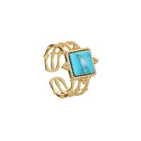 Fashion Geometric Stainless Steel Plating Hollow Out Inlay Turquoise Open Ring 1 Piece sku image 9