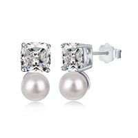 Elegant Square Sterling Silver Plating Artificial Pearls Zircon Ear Studs 1 Pair main image 2