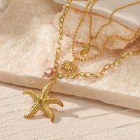 Beach Starfish Conch Shell Stainless Steel Plating Artificial Pearls Layered Necklaces main image 2