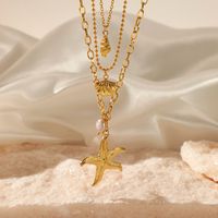 Beach Starfish Conch Shell Stainless Steel Plating Artificial Pearls Layered Necklaces main image 3