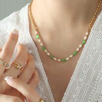 Simple Style Geometric Titanium Steel Beaded Opal Pearl Necklace main image 4