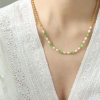 Simple Style Geometric Titanium Steel Beaded Opal Pearl Necklace sku image 1