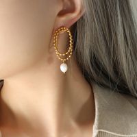 1 Pair Fashion Geometric Plating Titanium Steel Pearl Earrings main image 3