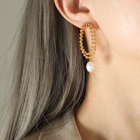1 Pair Fashion Geometric Plating Titanium Steel Pearl Earrings main image 2