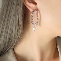 1 Pair Fashion Geometric Plating Titanium Steel Pearl Earrings sku image 1