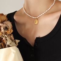 Elegante Flor Acero Titanio Chapado En Oro Perla Collar Colgante main image 1