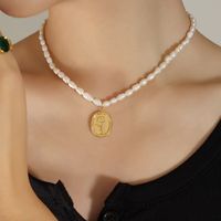 Elegant Flower Titanium Steel Gold Plated Pearl Pendant Necklace main image 4