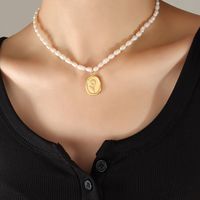 Elegant Flower Titanium Steel Gold Plated Pearl Pendant Necklace main image 2