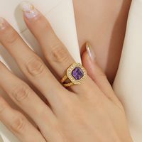 Glam Square Titanium Steel Plating Zircon Rings sku image 5