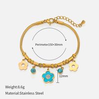 Retro Four Leaf Clover Eye Flower Stainless Steel Gold Plated Turquoise Bracelets sku image 3