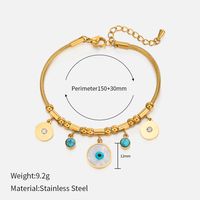 Retro Four Leaf Clover Eye Flower Stainless Steel Gold Plated Turquoise Bracelets sku image 2