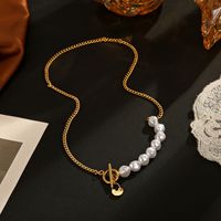 Elegante Geométrico Acero Inoxidable Chapado En Oro Perlas Artificiales Collar main image 1