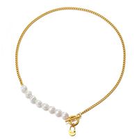 Elegant Geometric Stainless Steel Gold Plated Artificial Pearls Necklace main image 4
