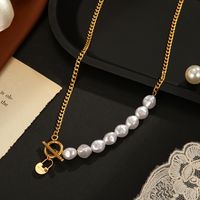 Elegant Geometric Stainless Steel Gold Plated Artificial Pearls Necklace main image 3