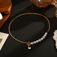 Elegant Geometrisch Rostfreier Stahl Vergoldet Künstliche Perlen Halskette main image 2