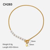 Elegant Geometric Stainless Steel Gold Plated Artificial Pearls Necklace sku image 1