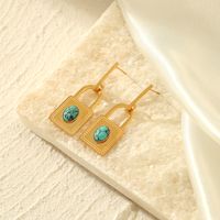 Fashion Lock Stainless Steel Plating Turquoise Drop Earrings 1 Pair main image 4