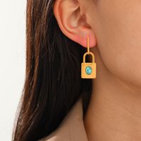 Fashion Lock Stainless Steel Plating Turquoise Drop Earrings 1 Pair main image 3