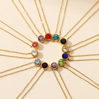 Simple Style Round Stainless Steel Plating Rhinestones Pendant Necklace main image 5