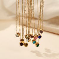 Simple Style Round Stainless Steel Plating Rhinestones Pendant Necklace main image 3