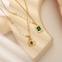 Elegant Square Lock Stainless Steel Plating Pearl Pendant Necklace main image 3