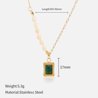 Elegant Square Lock Stainless Steel Plating Pearl Pendant Necklace sku image 2