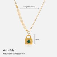 Elegant Square Lock Stainless Steel Plating Pearl Pendant Necklace sku image 1