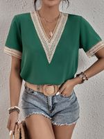 Women's Blouse Short Sleeve Blouses Patchwork Lace Fashion Solid Color main image 1